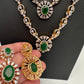 Multi Layer Teen Lada Long Color Stone AD Doublet Necklace - Green
