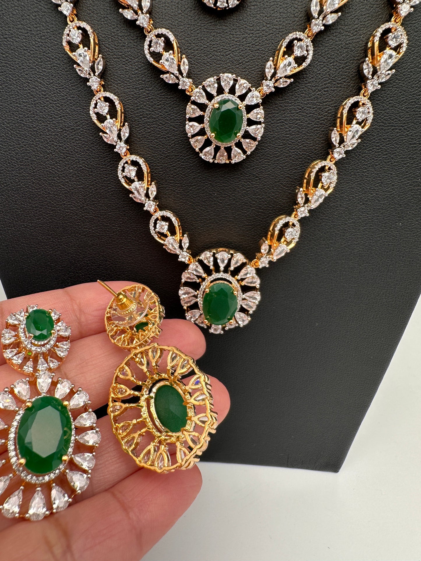Multi Layer Teen Lada Long Color Stone AD Doublet Necklace - Green
