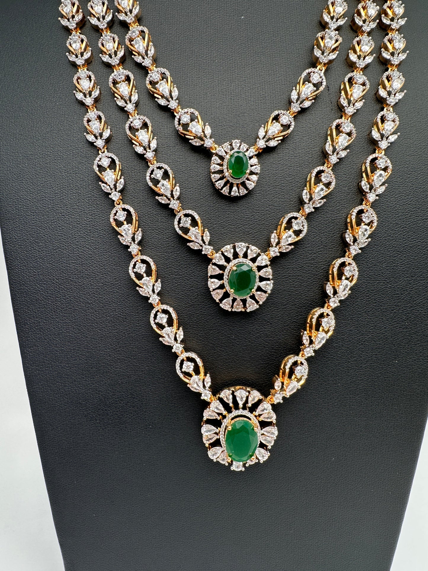 Multi Layer Teen Lada Long Color Stone AD Doublet Necklace - Green