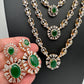 Multi Layer Teen Lada Long Color Stone AD Doublet Necklace - Green