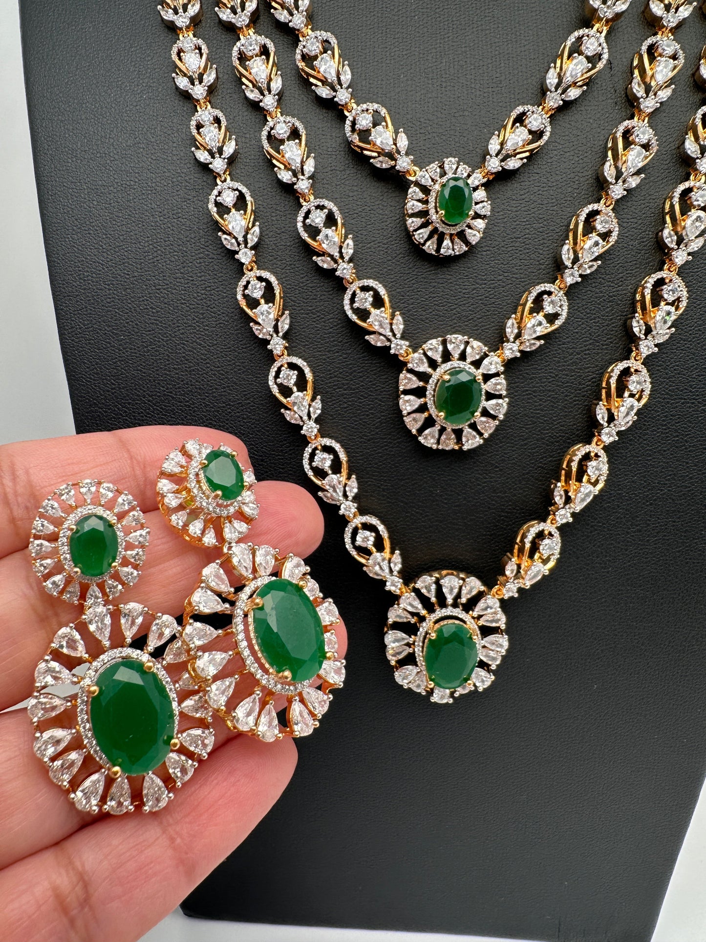 Multi Layer Teen Lada Long Color Stone AD Doublet Necklace - Green