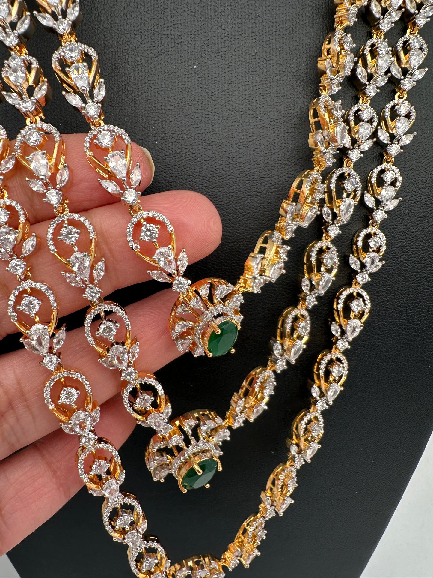 Multi Layer Teen Lada Long Color Stone AD Doublet Necklace - Green