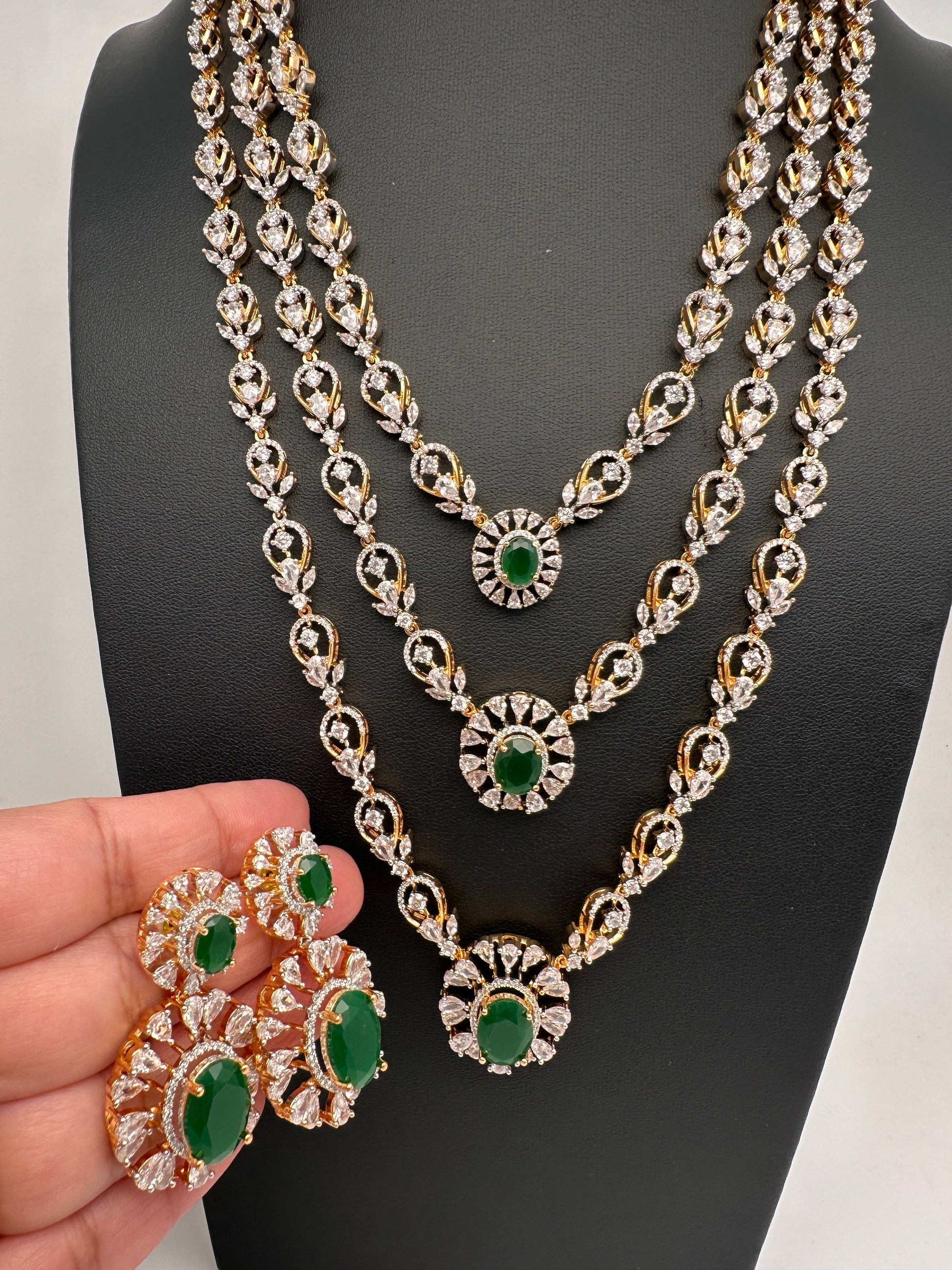 Multi Layer Teen Lada Long Color Stone AD Doublet Necklace - Green