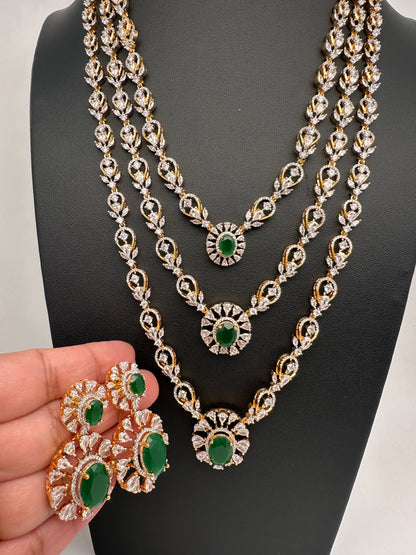 Multi Layer Teen Lada Long Color Stone AD Doublet Necklace - Green