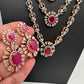 Multi Layer Teen Lada Long Color Stone AD Doublet Necklace - Red