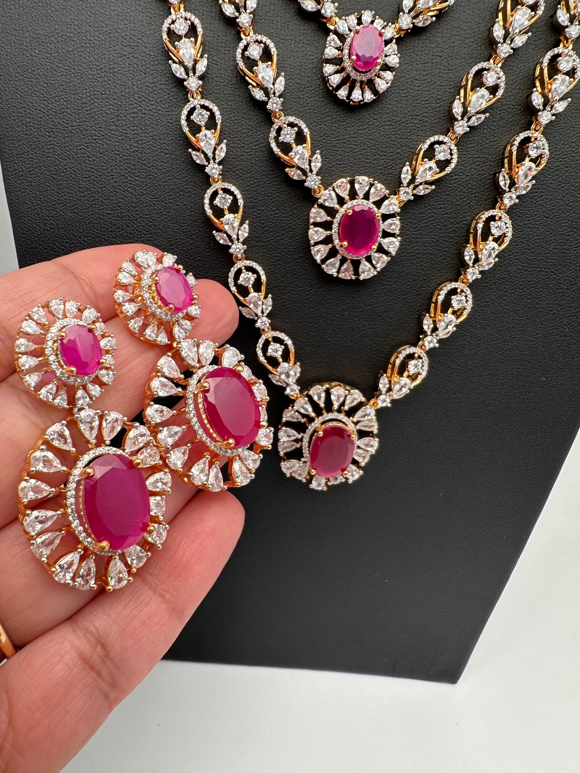 Multi Layer Teen Lada Long Color Stone AD Doublet Necklace - Red