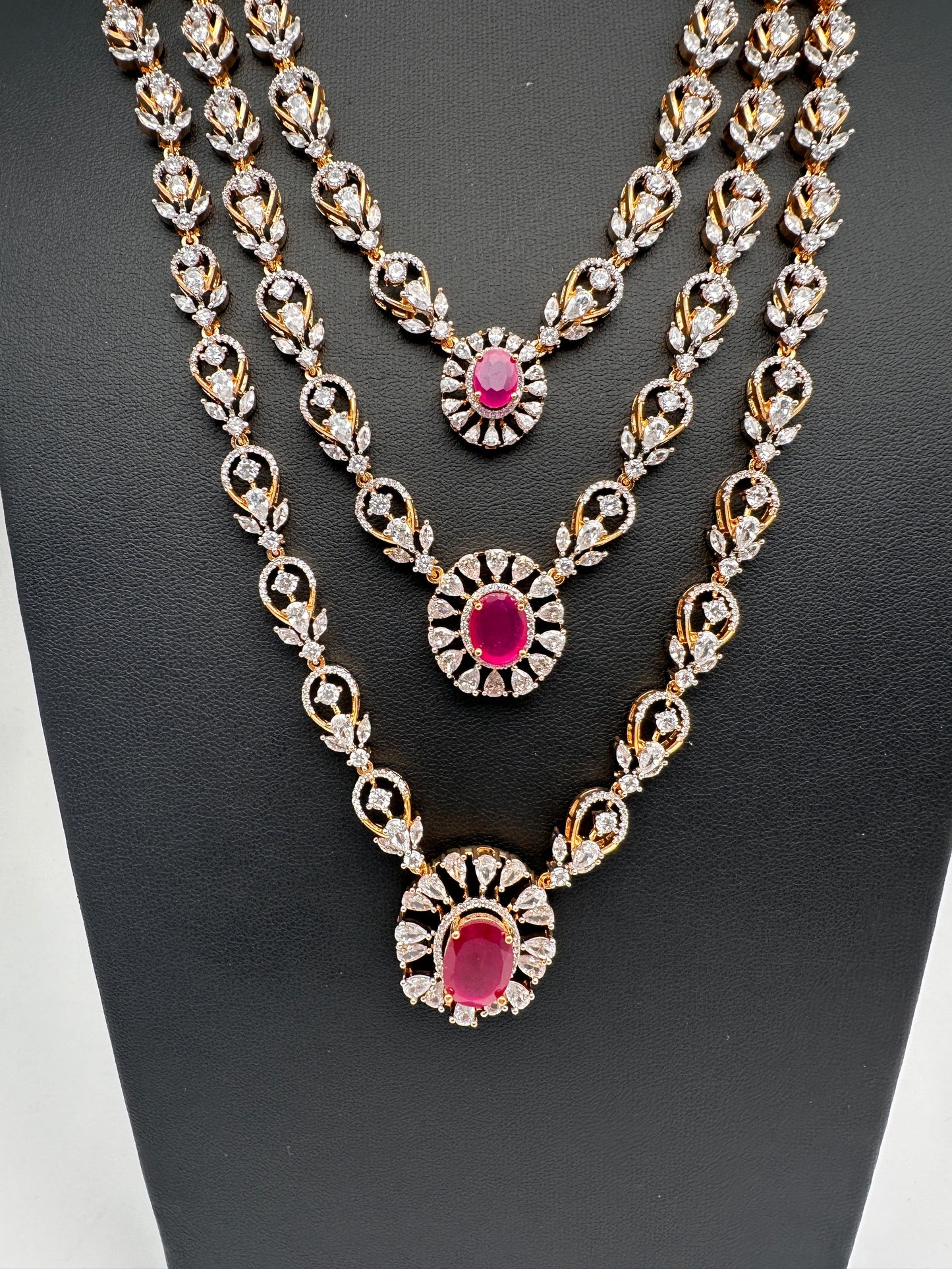 Multi Layer Teen Lada Long Color Stone AD Doublet Necklace - Red