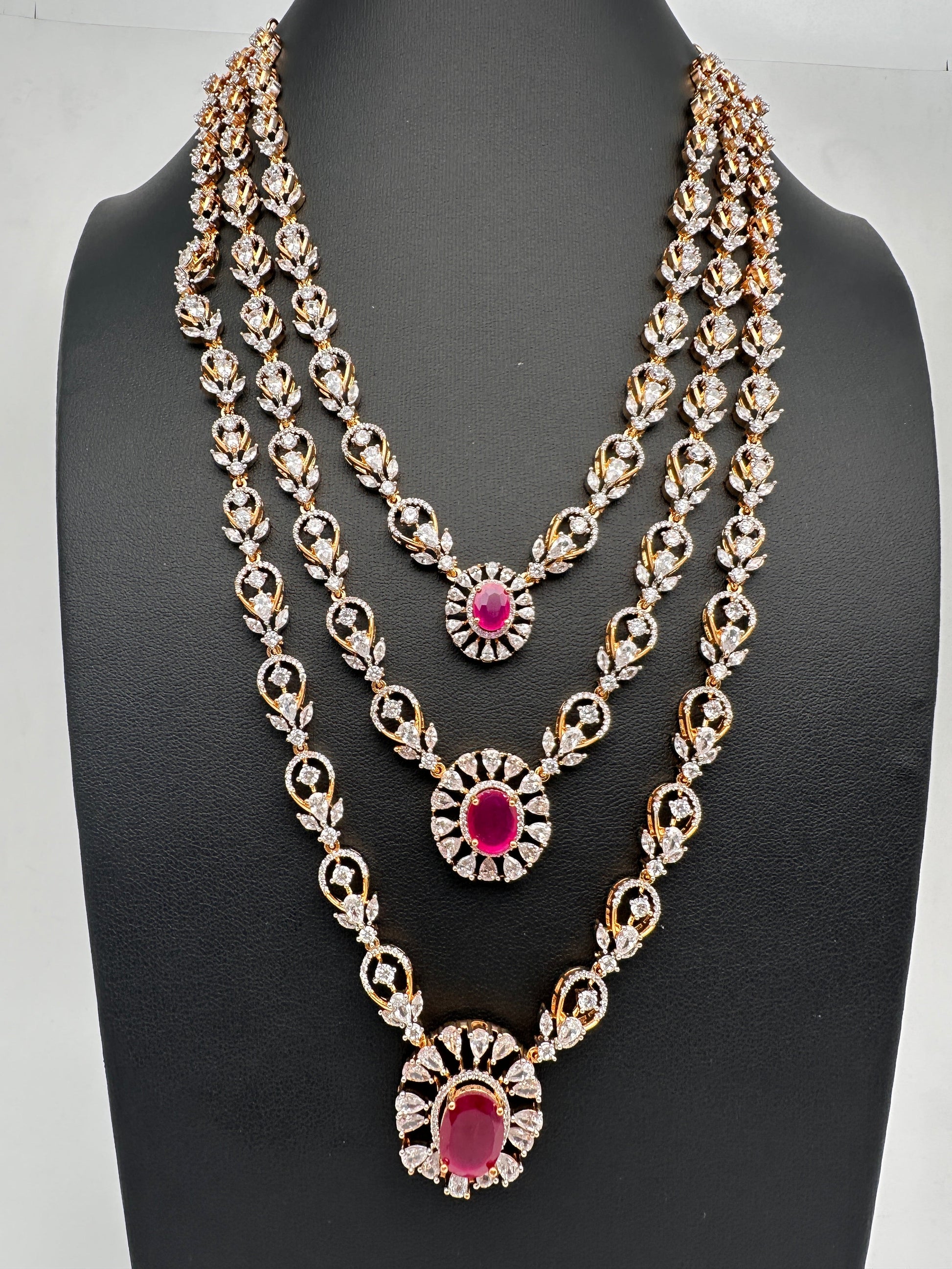 Multi Layer Teen Lada Long Color Stone AD Doublet Necklace - Red