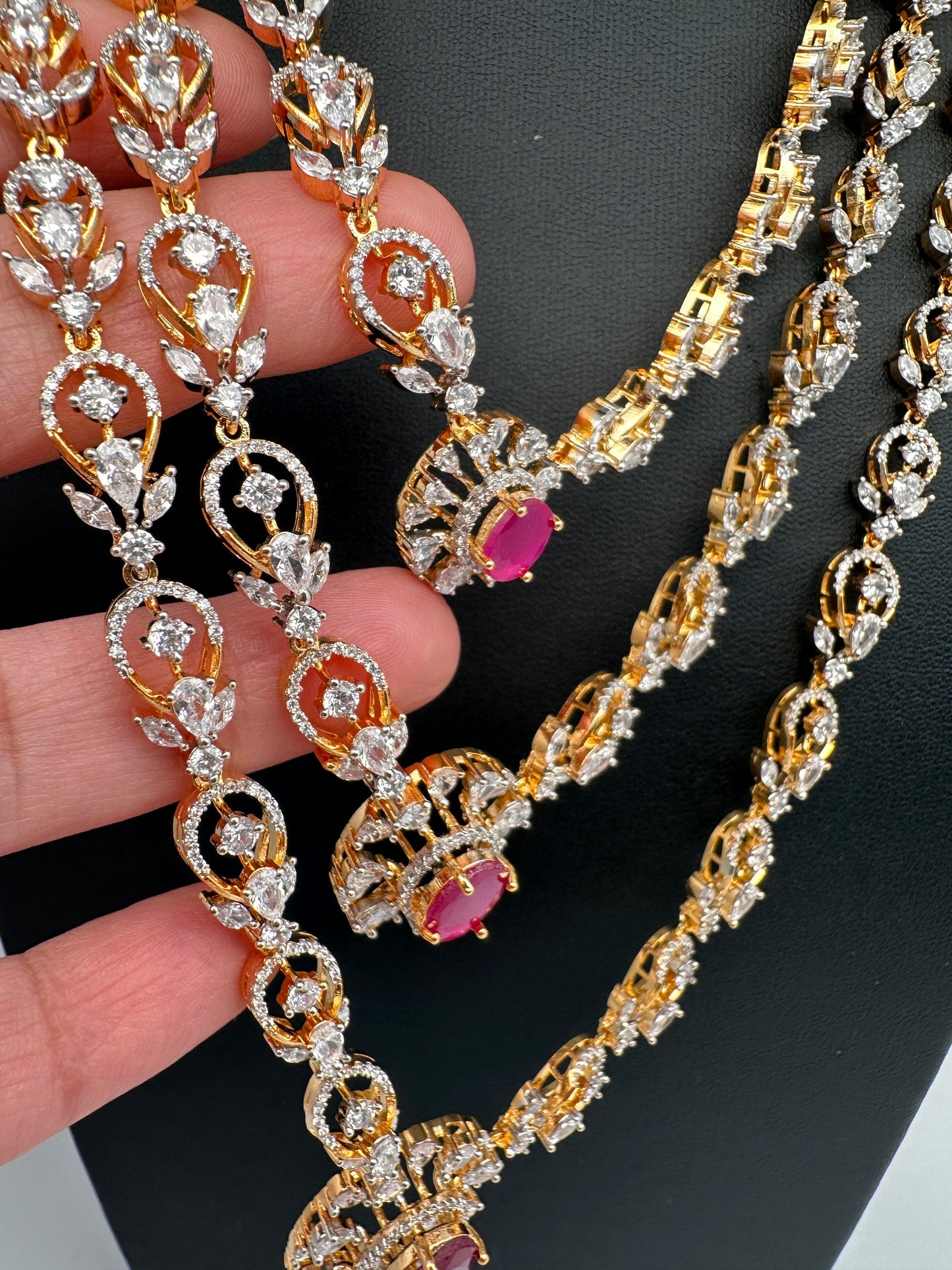Multi Layer Teen Lada Long Color Stone AD Doublet Necklace - Red
