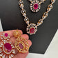 Multi Layer Teen Lada Long Color Stone AD Doublet Necklace - Red