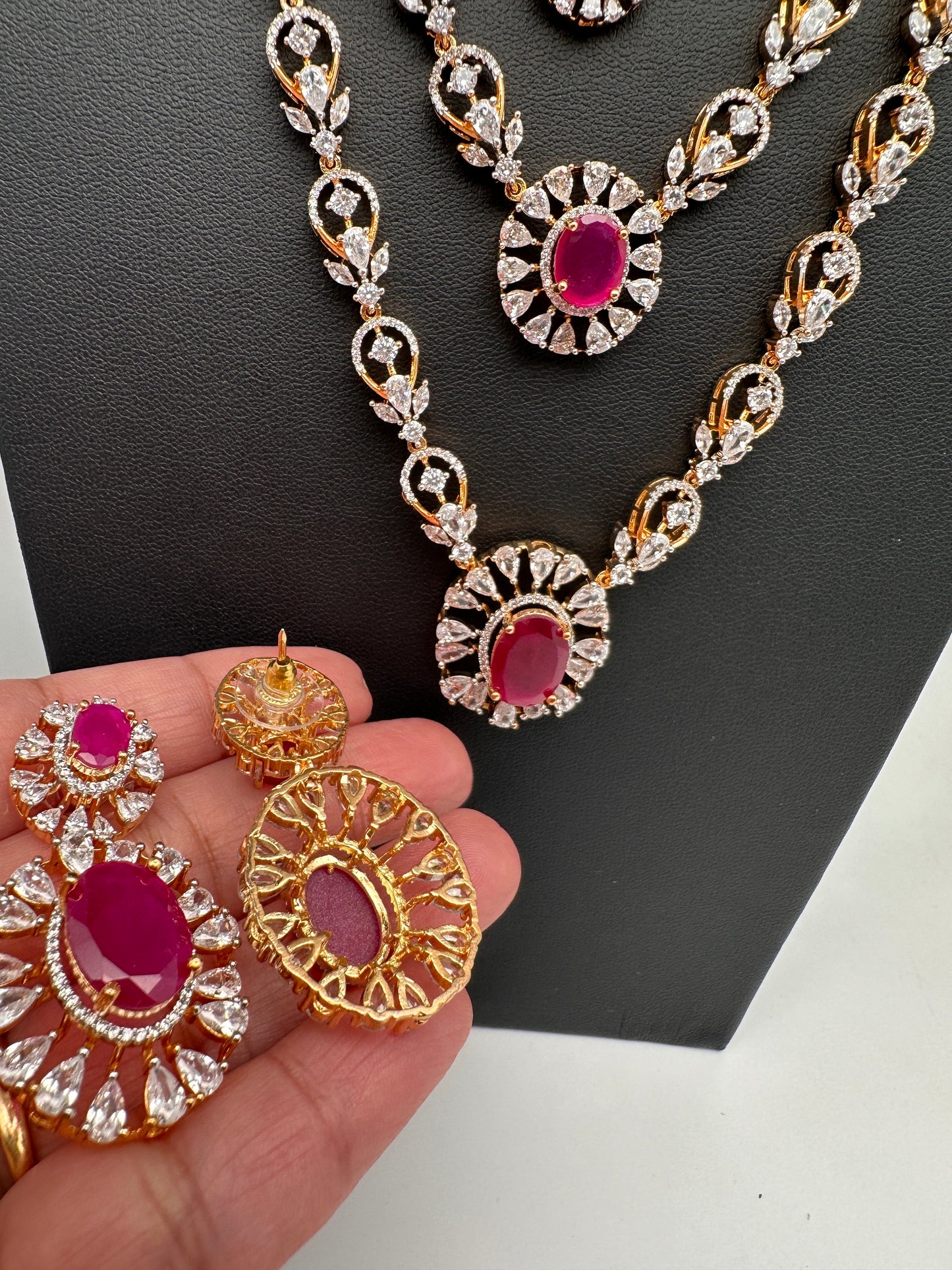 Multi Layer Teen Lada Long Color Stone AD Doublet Necklace - Red