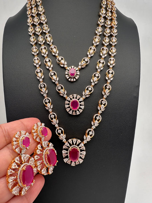 Multi Layer Teen Lada Long Color Stone AD Doublet Necklace - Red
