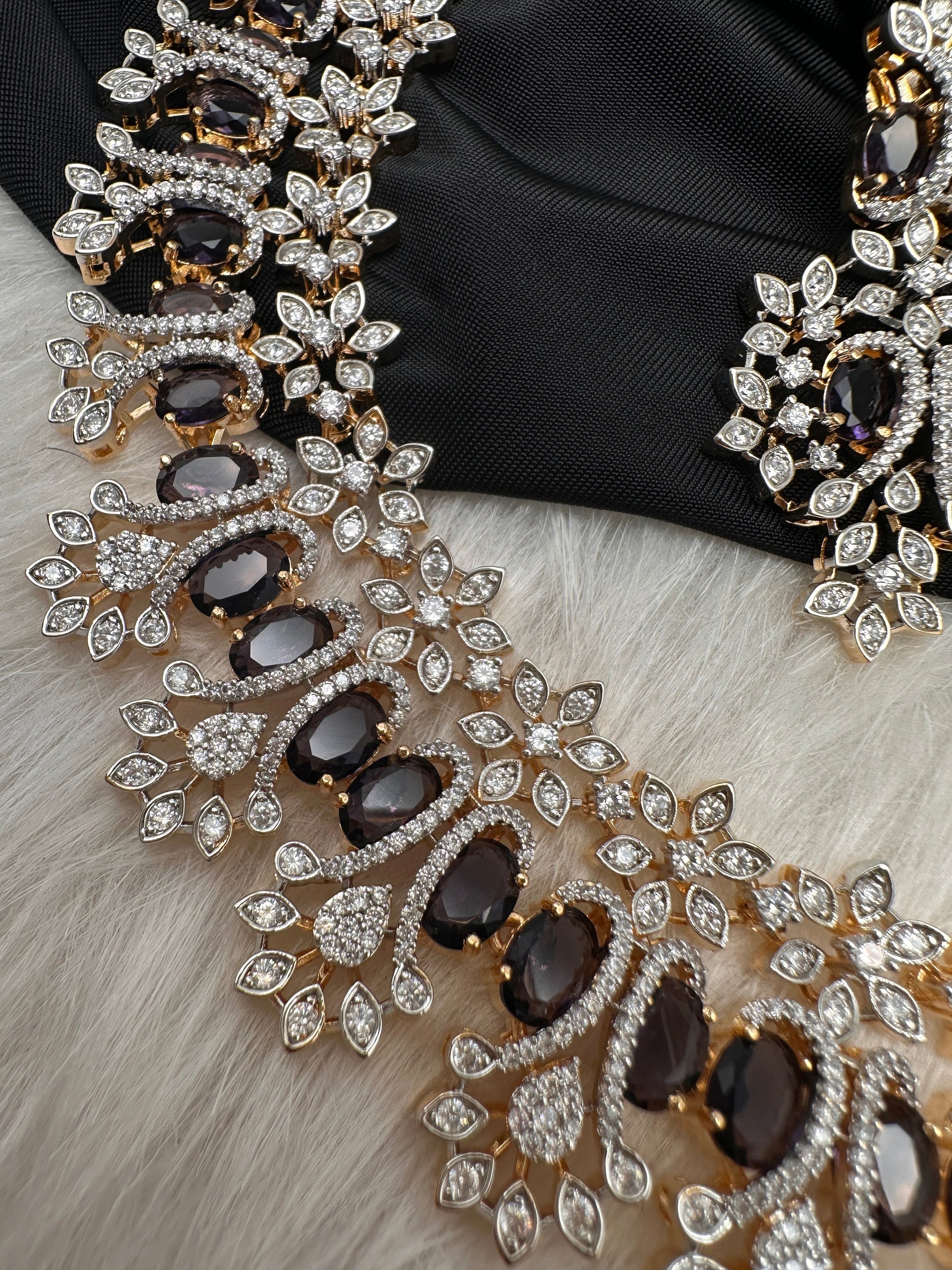 AD Neckline Color Stone Statement Necklace - Purple