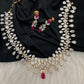 AD  Color Stone Diamond Finish Necklace - Red