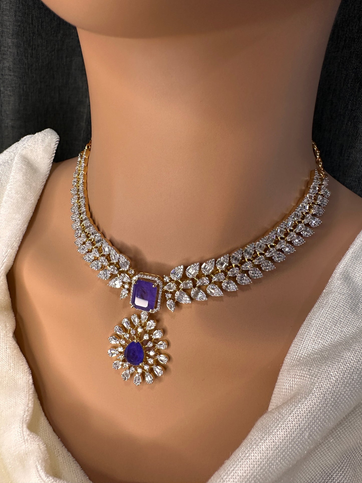Marquise AD Purple Doublet Short Necklace