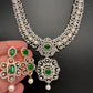 AD  Color Stone Diamond Finish Short Necklace - Green