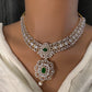 AD  Color Stone Diamond Finish Short Necklace - Green