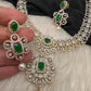 AD  Color Stone Diamond Finish Short Necklace - Green