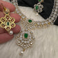 AD  Color Stone Diamond Finish Short Necklace - Green