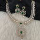 AD  Color Stone Diamond Finish Short Necklace - Green