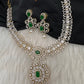 AD  Color Stone Diamond Finish Short Necklace - Green