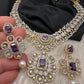AD  Color Stone Diamond Finish Short Necklace - Purple