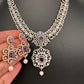 AD  Color Stone Diamond Finish Short Necklace - Purple