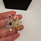 AD  Color Stone Diamond Finish Short Necklace - Purple