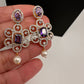 AD  Color Stone Diamond Finish Short Necklace - Purple