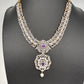 AD  Color Stone Diamond Finish Short Necklace - Purple