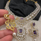 AD  Color Stone Diamond Finish Short Necklace - Purple