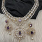 AD  Color Stone Diamond Finish Short Necklace - Purple