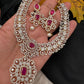 AD  Color Stone Diamond Finish Short Necklace - Red
