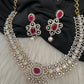 AD  Color Stone Diamond Finish Short Necklace - Red