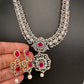 AD  Color Stone Diamond Finish Short Necklace - Red