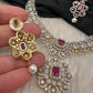 AD  Color Stone Diamond Finish Short Necklace - Red