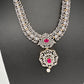 AD  Color Stone Diamond Finish Short Necklace - Red