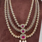 AD  Color Stone Diamond Finish Multi Layer Long  Necklace - Red