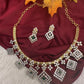 AD  Color Stone Diamond Finish Kanti Short Necklace - Green