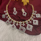AD  Color Stone Diamond Finish Kanti Short Necklace - Red