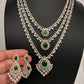AD  Color Stone Diamond Finish Multi Layer Short Necklace - Green