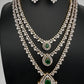 AD  Color Stone Diamond Finish Multi Layer Short Necklace - Green