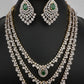 AD  Color Stone Diamond Finish Multi Layer Short Necklace - Green