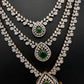 AD  Color Stone Diamond Finish Multi Layer Short Necklace - Green