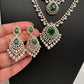 AD  Color Stone Diamond Finish Multi Layer Short Necklace - Green