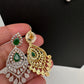 AD  Color Stone Diamond Finish Multi Layer Short Necklace - Green