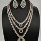 AD  Color Stone Diamond Finish Multi Layer Short Necklace - Green