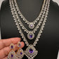 AD  Color Stone Diamond Finish Multi Layer Short Necklace - Purple