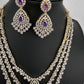 AD  Color Stone Diamond Finish Multi Layer Short Necklace - Purple