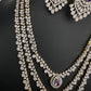 AD  Color Stone Diamond Finish Multi Layer Short Necklace - Purple